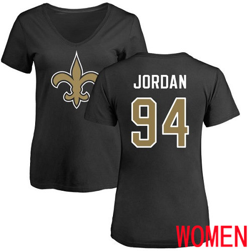New Orleans Saints Black Women Cameron Jordan Name and Number Logo Slim Fit NFL Football #94 T Shirt